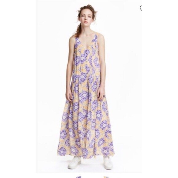 H&M Button Front Floral Pleated Ruffle Multicolor Sleeveless Maxi Dress Size 8 - Picture 1 of 11